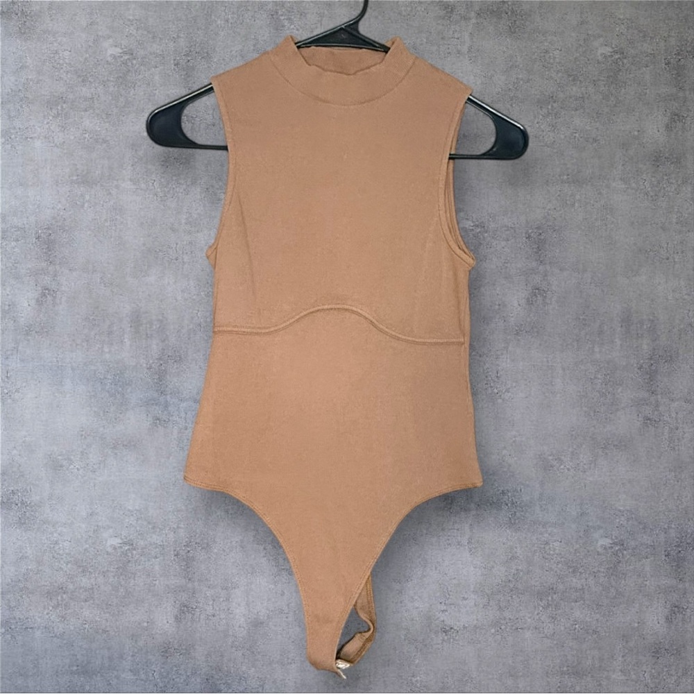 ASOS Tan High Neck Bodysuit Seam Detail